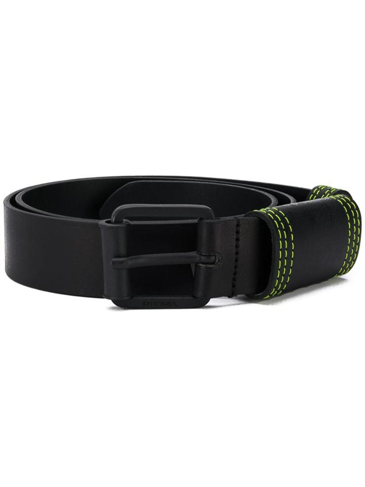 Diesel Contrast Stitch Belt - Black