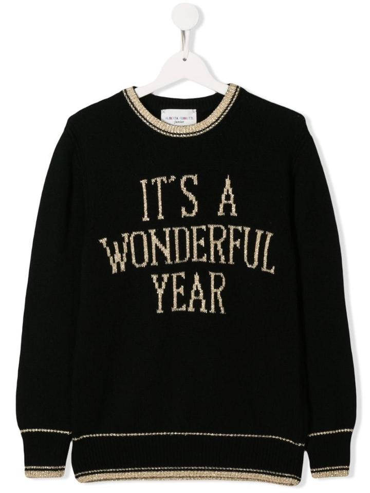 Alberta Ferretti Kids Teen Slogan Knit Sweater - Black