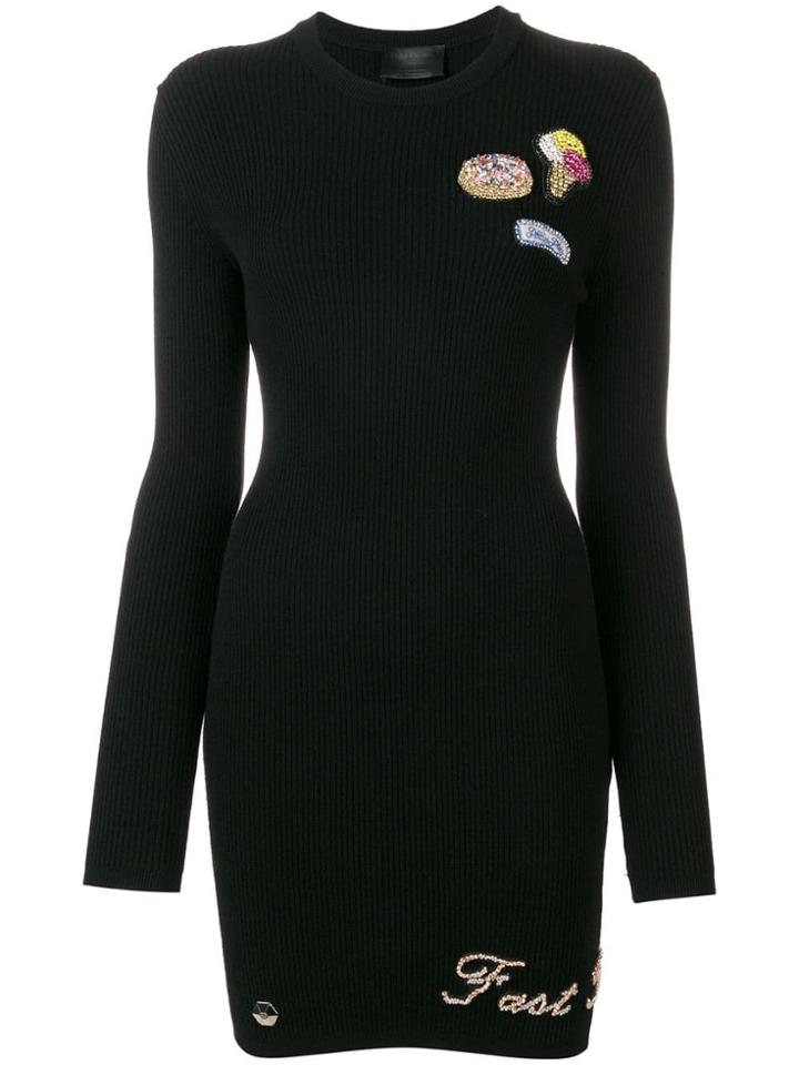 Philipp Plein Embellished Patch Knitted Dress - Black