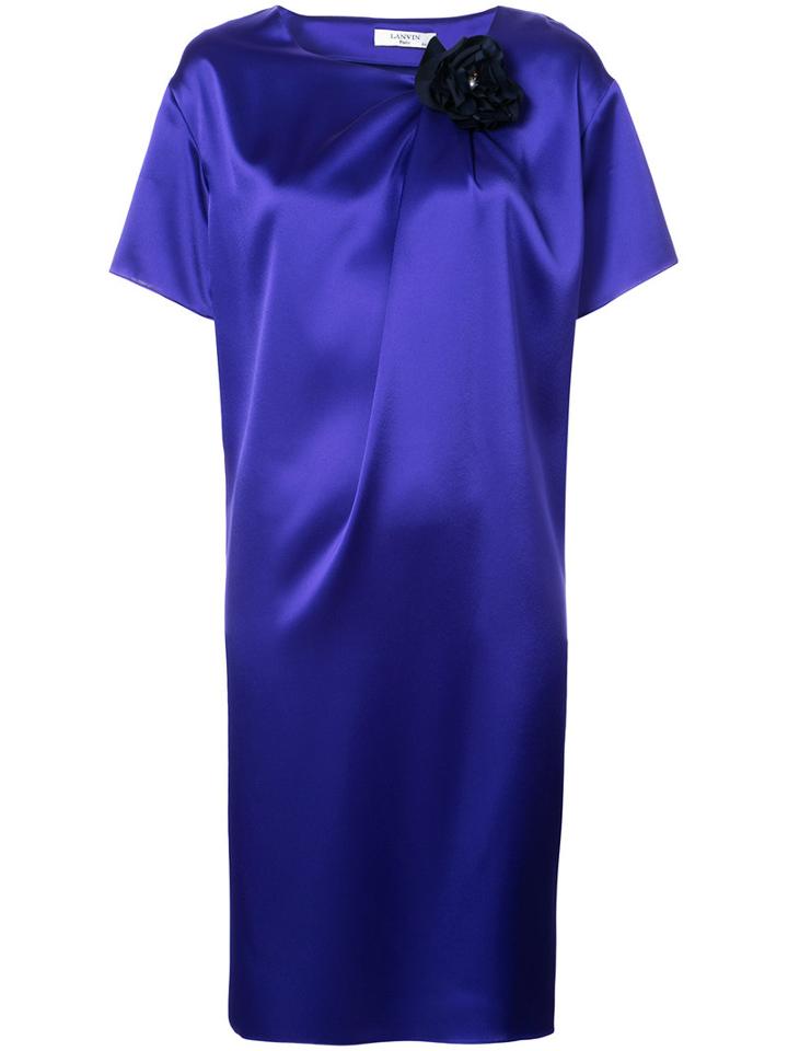 Lanvin - Flower Pin Shift Dress - Women - Polyester/triacetate - 38, Blue, Polyester/triacetate