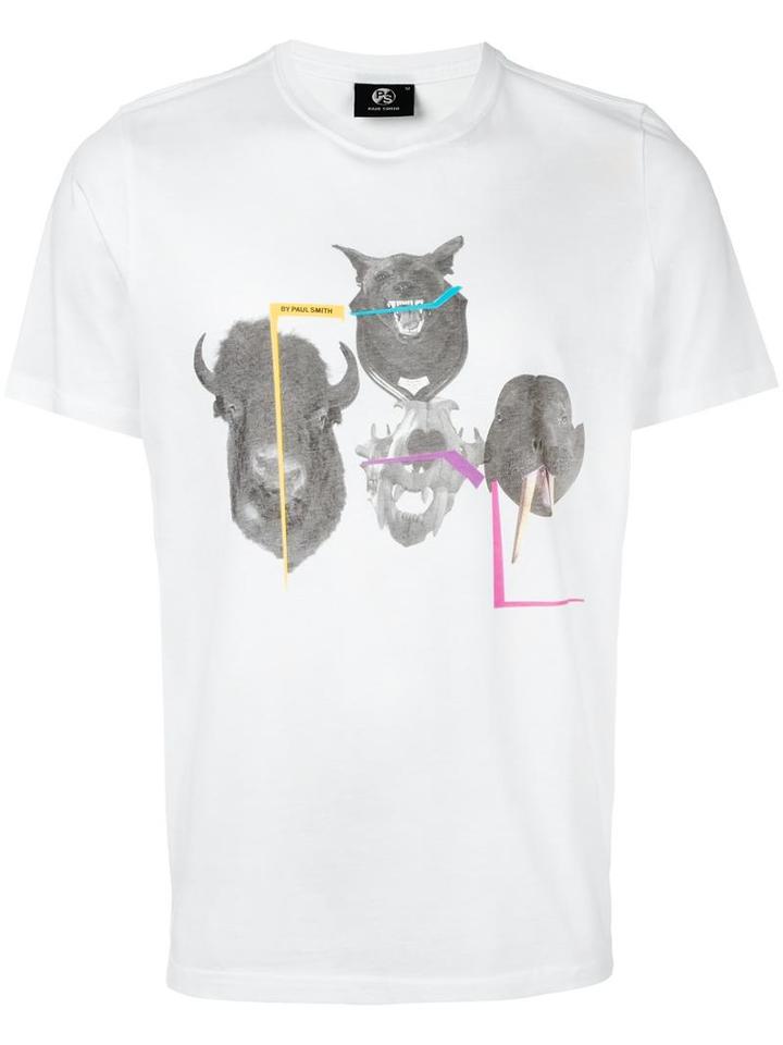 Ps By Paul Smith Animal Head Print T-shirt, Men's, Size: Medium, White, Organic Cotton