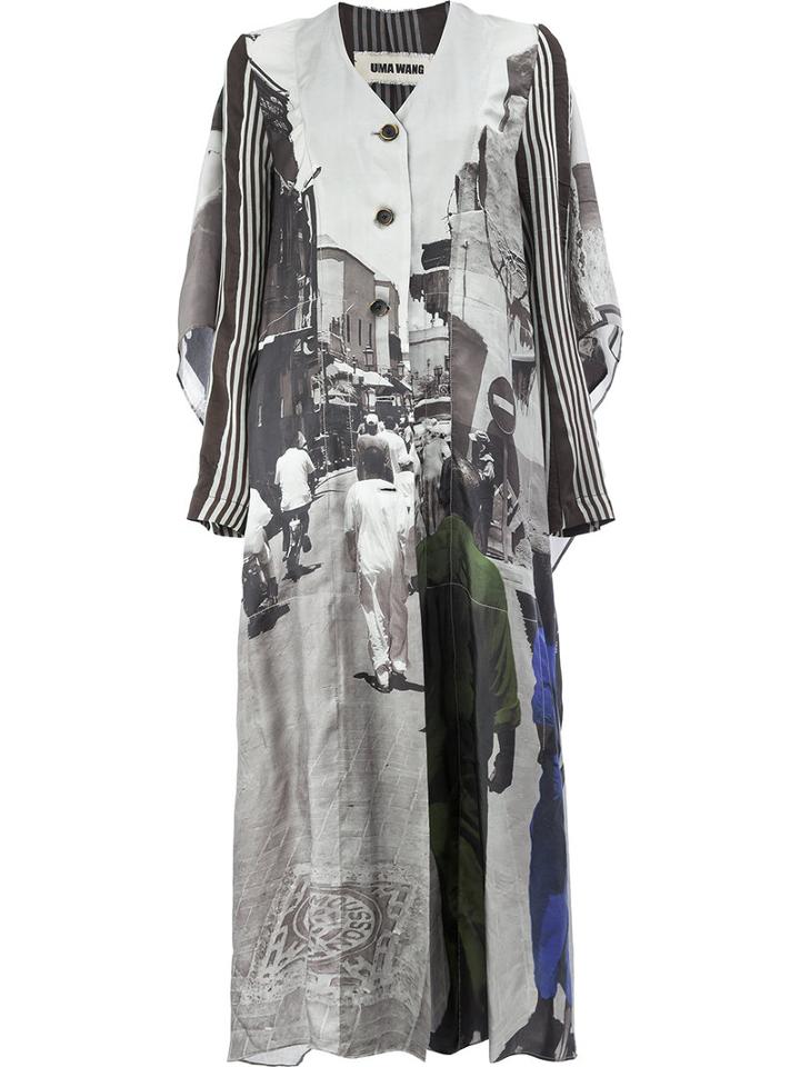 Uma Wang - Street Scene Print Coat - Women - Cupro/viscose - M, Grey, Cupro/viscose