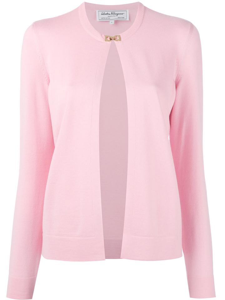 Salvatore Ferragamo - Open Front Cardigan - Women - Virgin Wool - M, Pink/purple, Virgin Wool