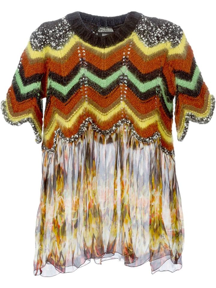 Jean Paul Gaultier Vintage Printed Sheer Panel Knitted Top -
