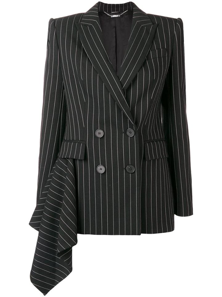 Alexander Mcqueen Ruffle-detail Pinstripe Blazer - Black