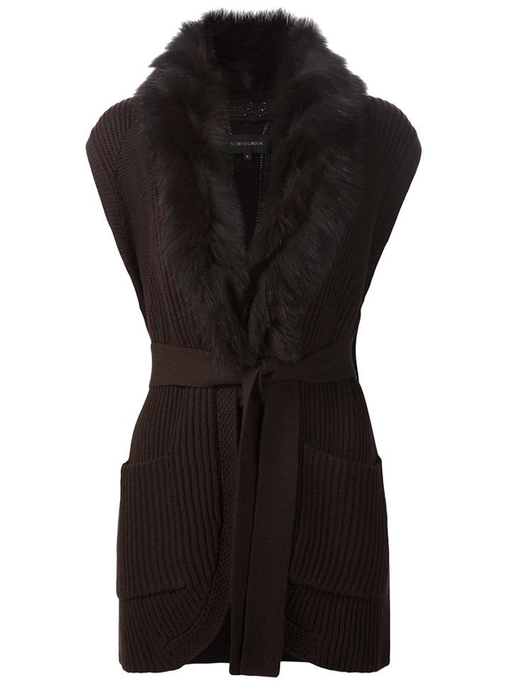 Kobi Halperin Fox Fur Trim Cardigan, Women's, Size: Xs, Brown, Fox Fur/merino