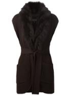 Kobi Halperin Fox Fur Trim Cardigan, Women's, Size: Xs, Brown, Fox Fur/merino