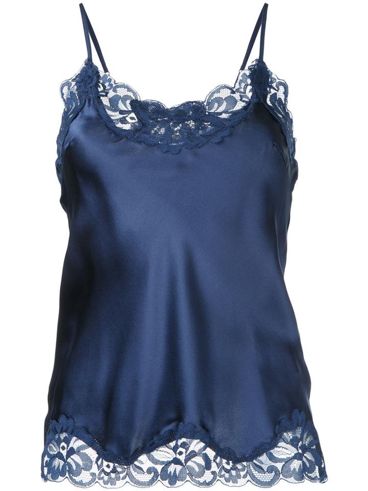 Gold Hawk - Lace Trim Cami Top - Women - Silk/nylon - L, Blue, Silk/nylon