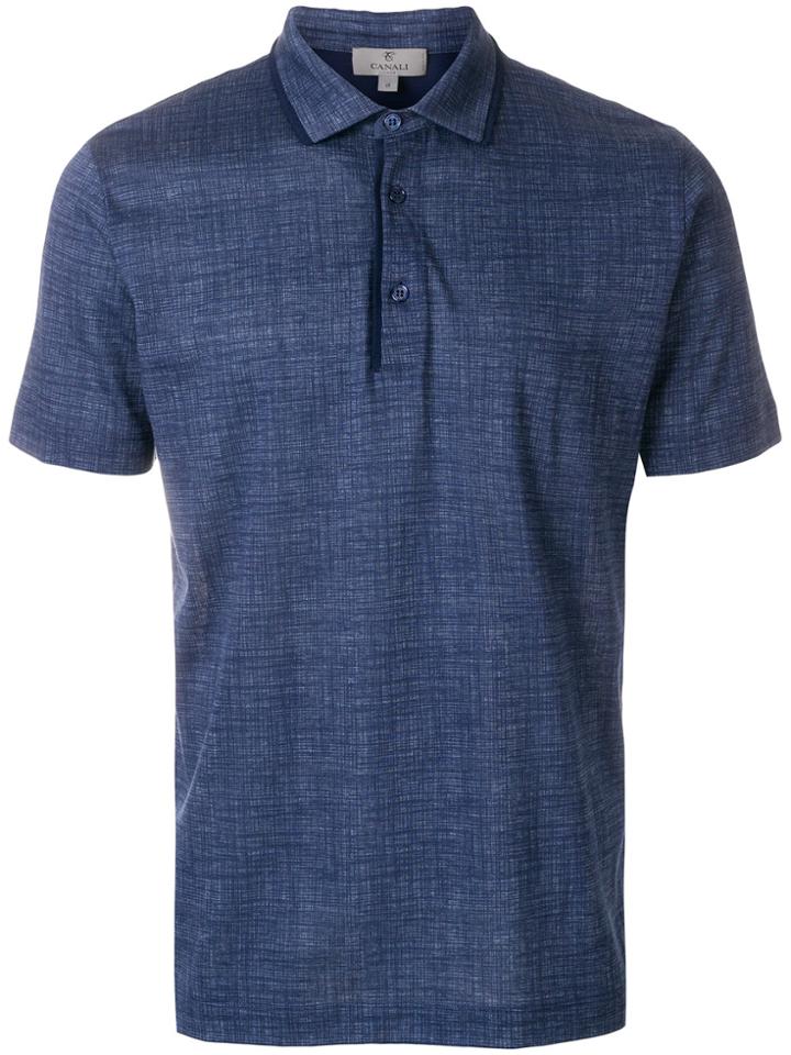 Canali Scratch Print Polo Shirt - Blue