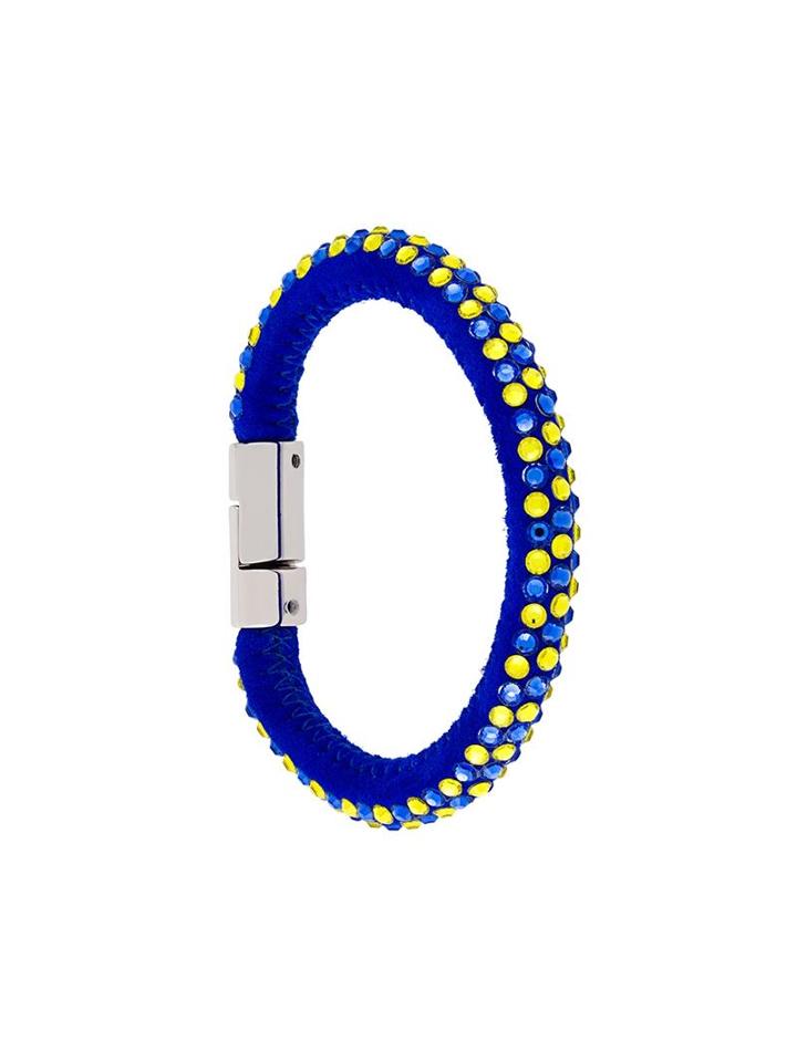 Dsquared2 Embellished Bracelet, Women's, Blue, Metal/calf Leather/glass Fiber