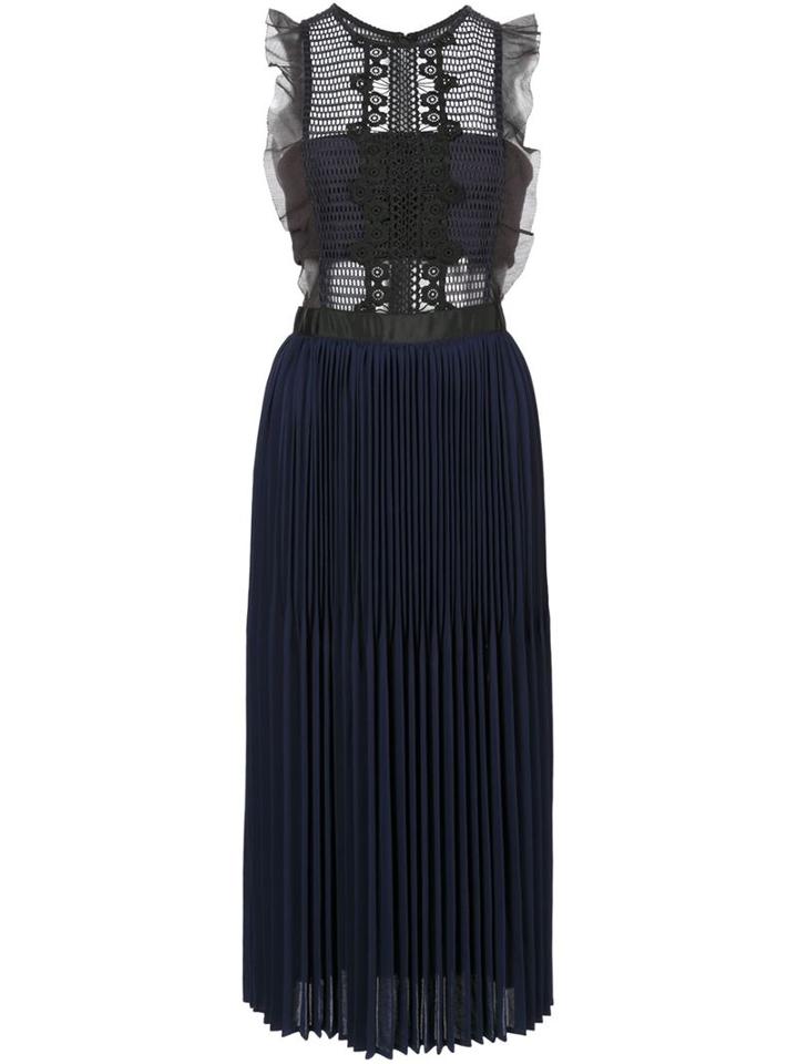Self-portrait Sleeveless Pleated Lace Dress