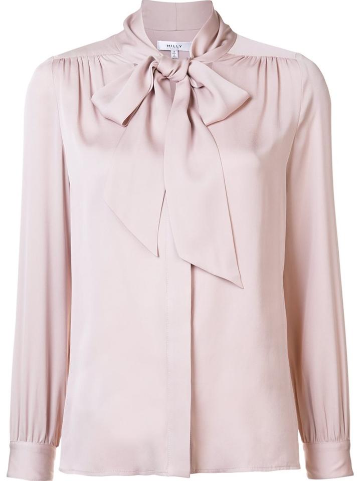 Milly Pussy-bow Neck Blouse, Women's, Size: 2, Pink/purple, Silk/spandex/elastane