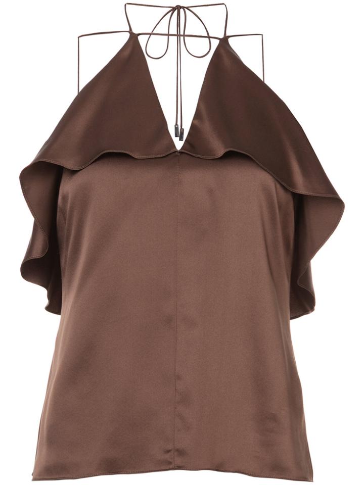 Cushnie Et Ochs Halterneck Ruffle Trim Cami - Brown