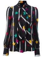Saint Laurent Neck-tie Star Print Shirt, Women's, Size: 44, Black, Silk