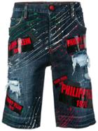 Philipp Plein Paint Splattered Denim Shorts - Blue