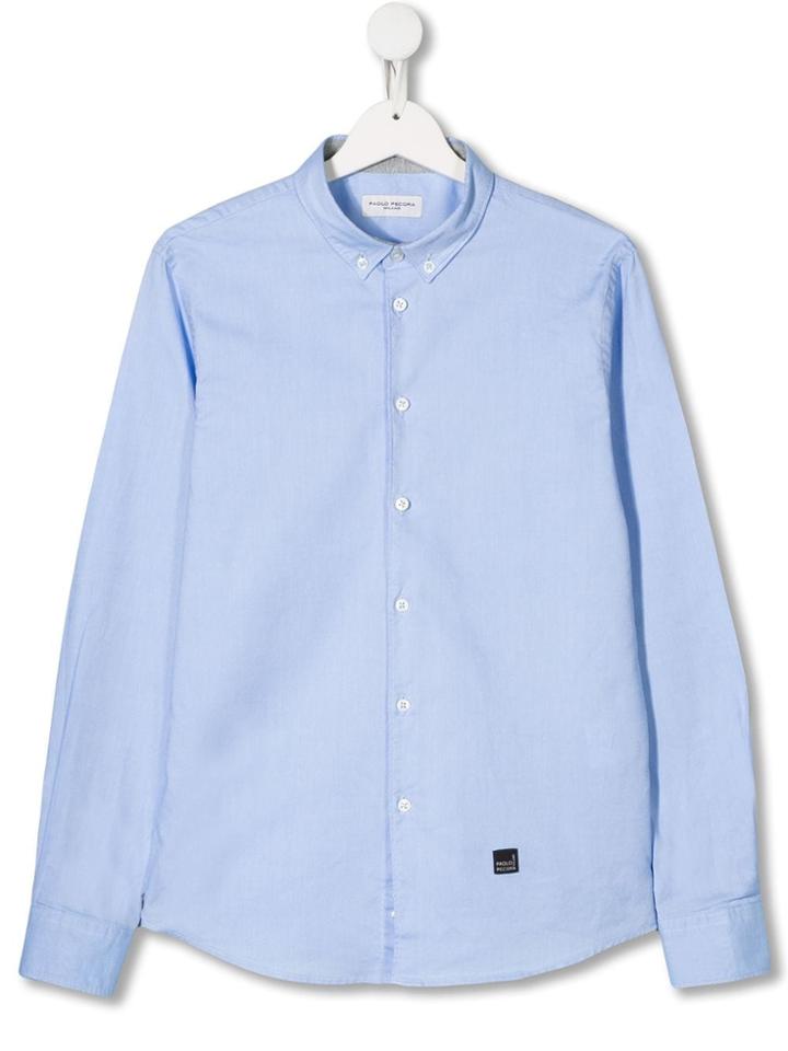 Paolo Pecora Kids Teen Logo Patch Button-down Shirt - Blue