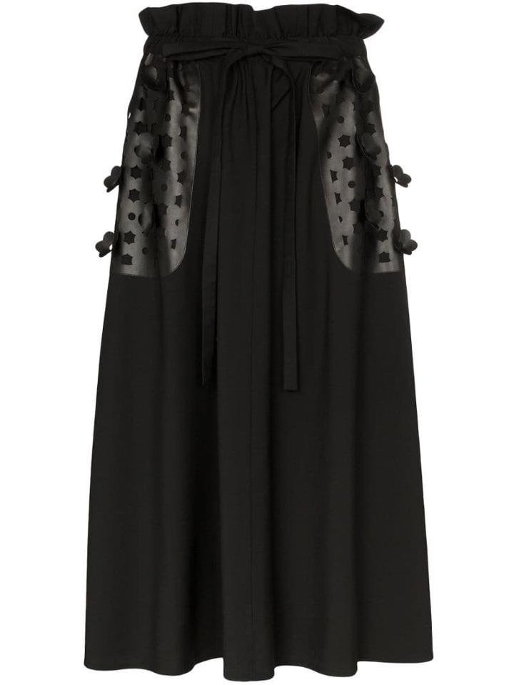 Paskal Floral Laser-cut Midi Skirt - Black