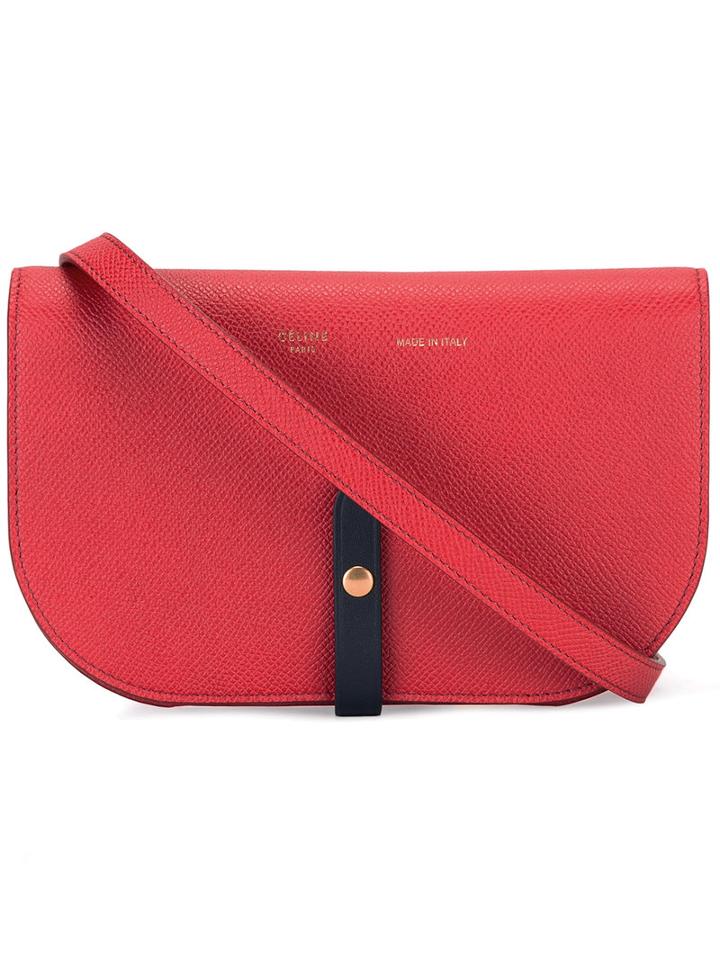 Céline Logo Stamp Crossbody Bag, Women's, Red, Calf Leather