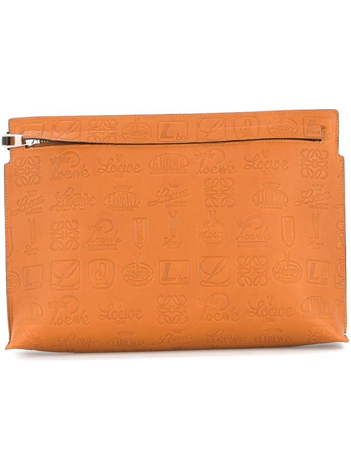 Loewe Logo Embossed Clutch Bag - Brown
