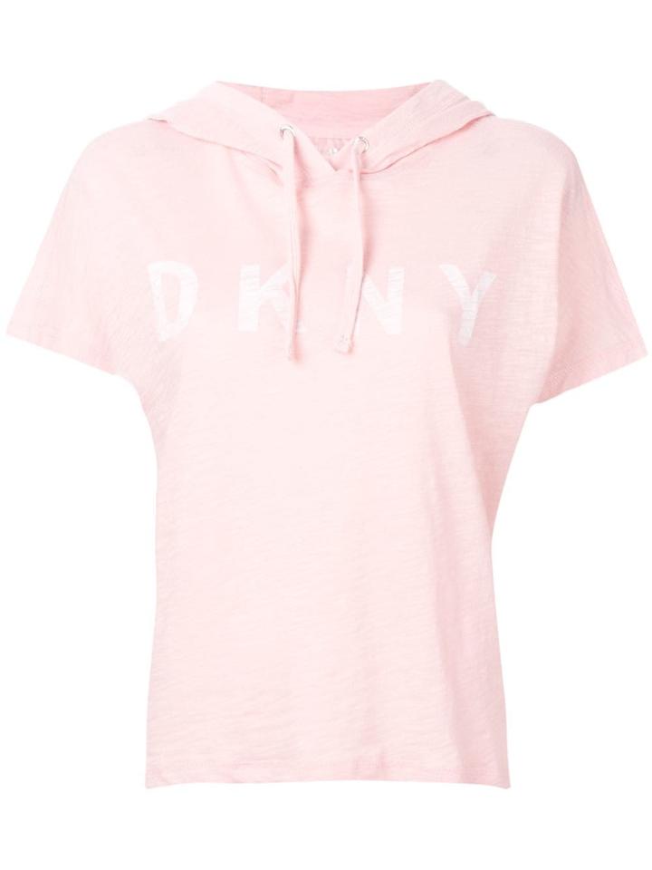 Dkny Logo Print Short Sleeve Hoodie - Pink