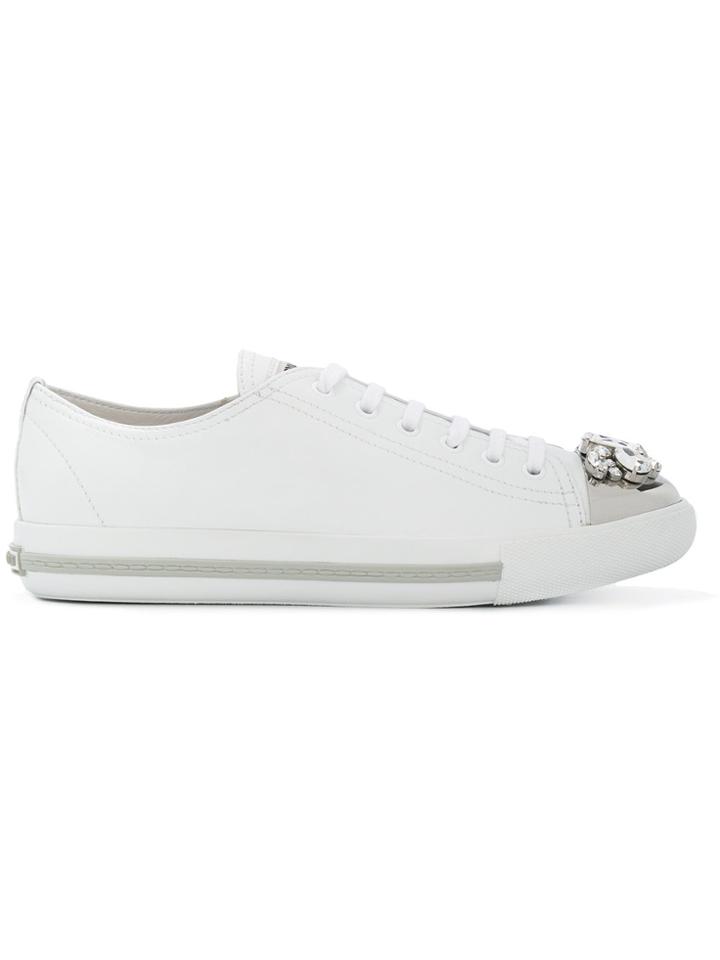 Miu Miu Embellished Sneakers - White