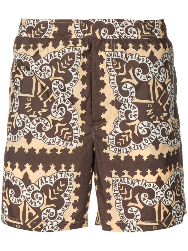 Valentino Graphic Logo Swim Shorts - Brown
