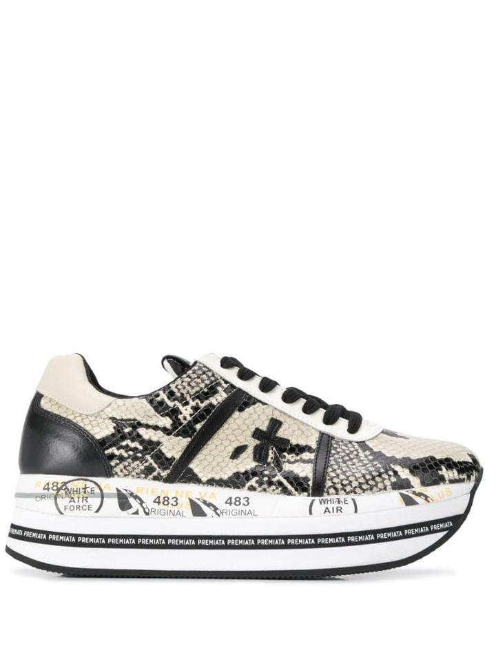 White Premiata Snakeskin Pattern Sneakers - Black