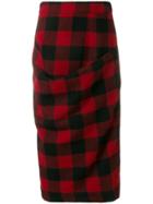 Marni Ruched Checked Pencil Skirt - Red