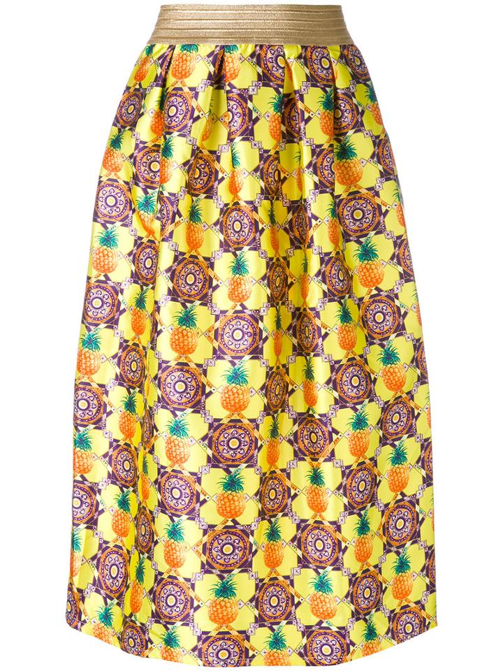Amuse - Pineapple Print Gathered Skirt - Women - Polyester - L, Yellow/orange, Polyester