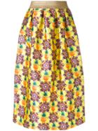Amuse - Pineapple Print Gathered Skirt - Women - Polyester - L, Yellow/orange, Polyester
