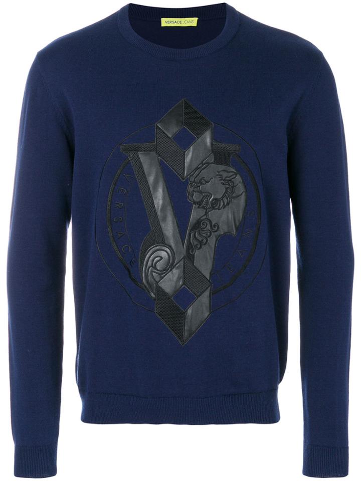 Versace Jeans Logo Embroidered Jumper - Blue