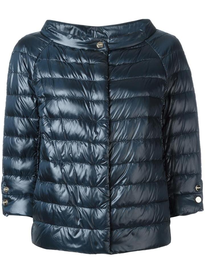 Herno Three-quarters Sleeve Puffer Jacket, Women's, Size: 50, Blue, Polyimide/polyamide/cotton/feather Down