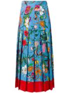 Gucci Floral Print Skirt, Women's, Size: 38, Blue, Silk