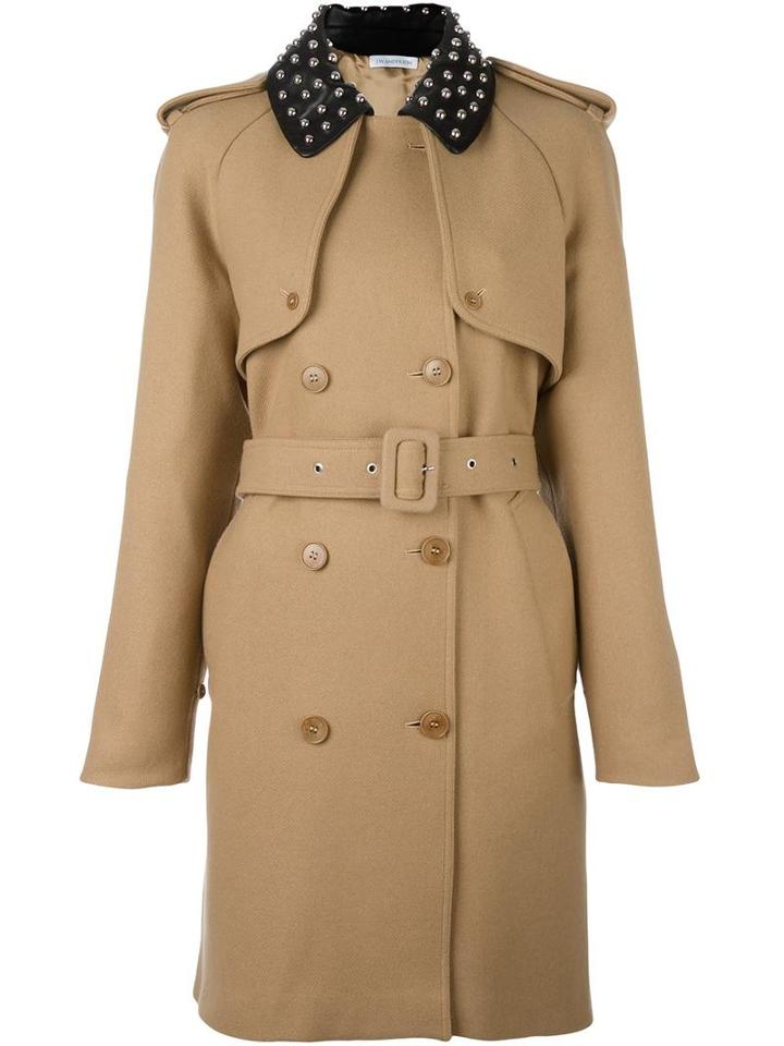 J.w.anderson Studded Collar Trenchcoat, Women's, Size: 16, Nude/neutrals, Viscose/wool/polyamide/leather