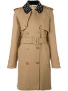 J.w.anderson Studded Collar Trenchcoat, Women's, Size: 16, Nude/neutrals, Viscose/wool/polyamide/leather