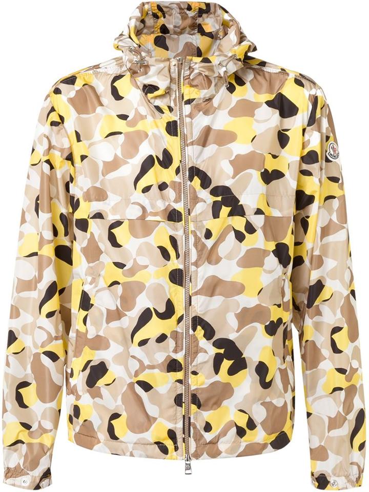 Moncler Camouflage Windbreaker Jacket, Men's, Size: 2, Yellow/orange, Polyamide