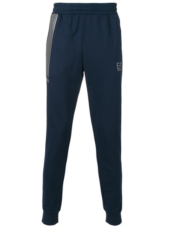 Ea7 Emporio Armani Stripe Detail Tapered Tracksuit Bottoms - Blue