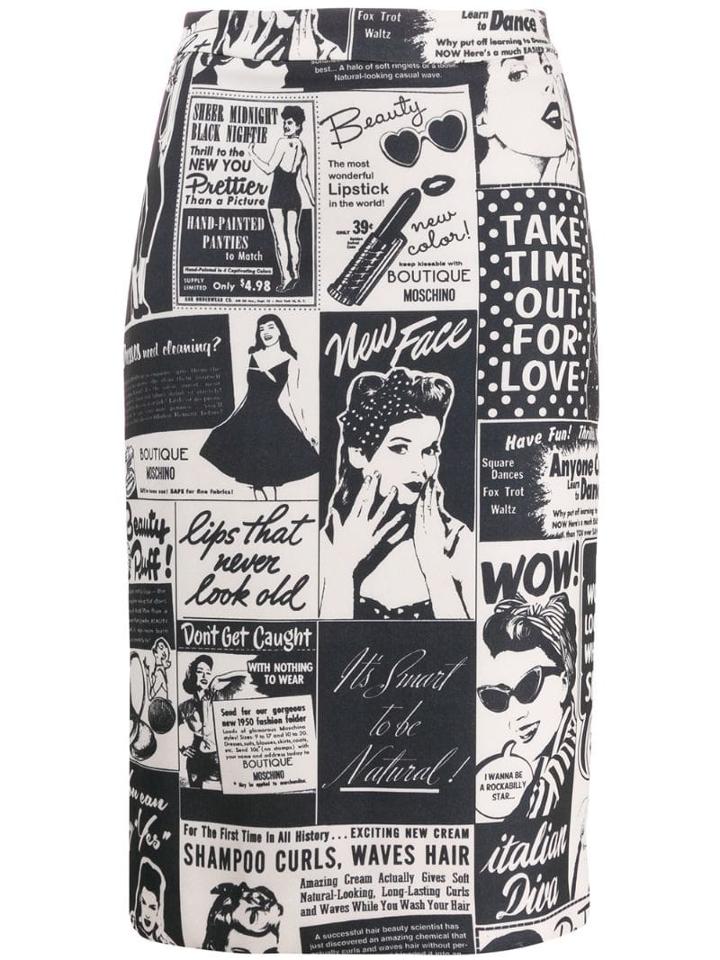 Boutique Moschino Comic Print Pencil Skirt - Black