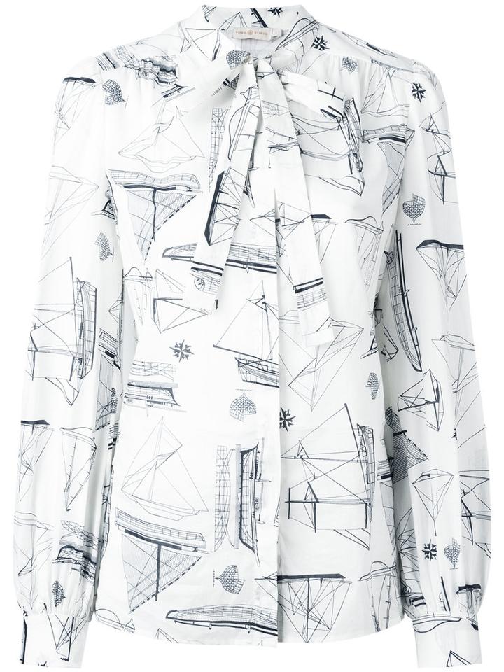 Tory Burch Boats Print Shirt, Women's, Size: 6, Nude/neutrals, Cotton