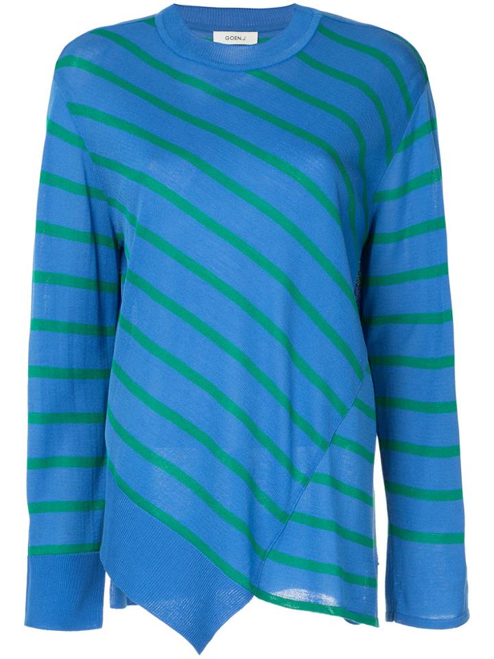 Goen.j Asymmetric Paneled Stripe Jumper - Blue
