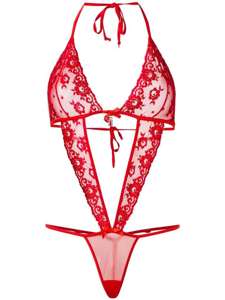 Folies By Renaud Lace Cut-out Bodysuit, Women's, Red, Nylon