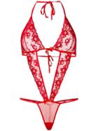 Folies By Renaud Lace Cut-out Bodysuit, Women's, Red, Nylon