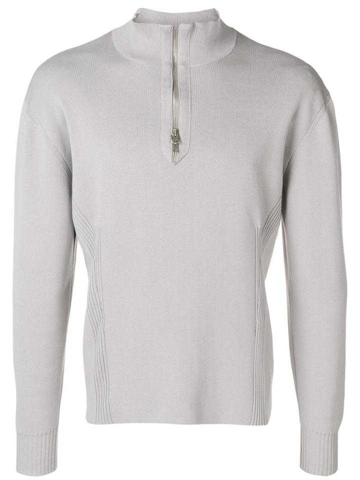 Mackintosh 0004 Off White Cotton 0004 Zip-neck Sweater - Grey