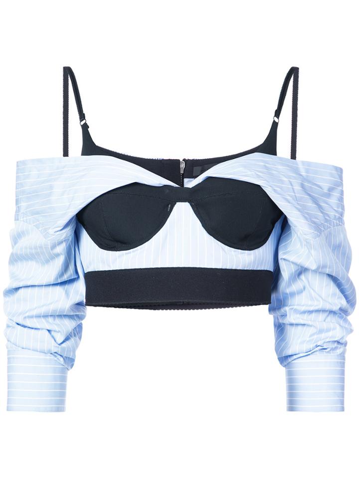 Alexander Wang Off The Shoulder Cropped Shirt With Hybrid Bra - Blue