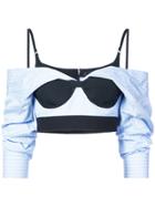 Alexander Wang Off The Shoulder Cropped Shirt With Hybrid Bra - Blue