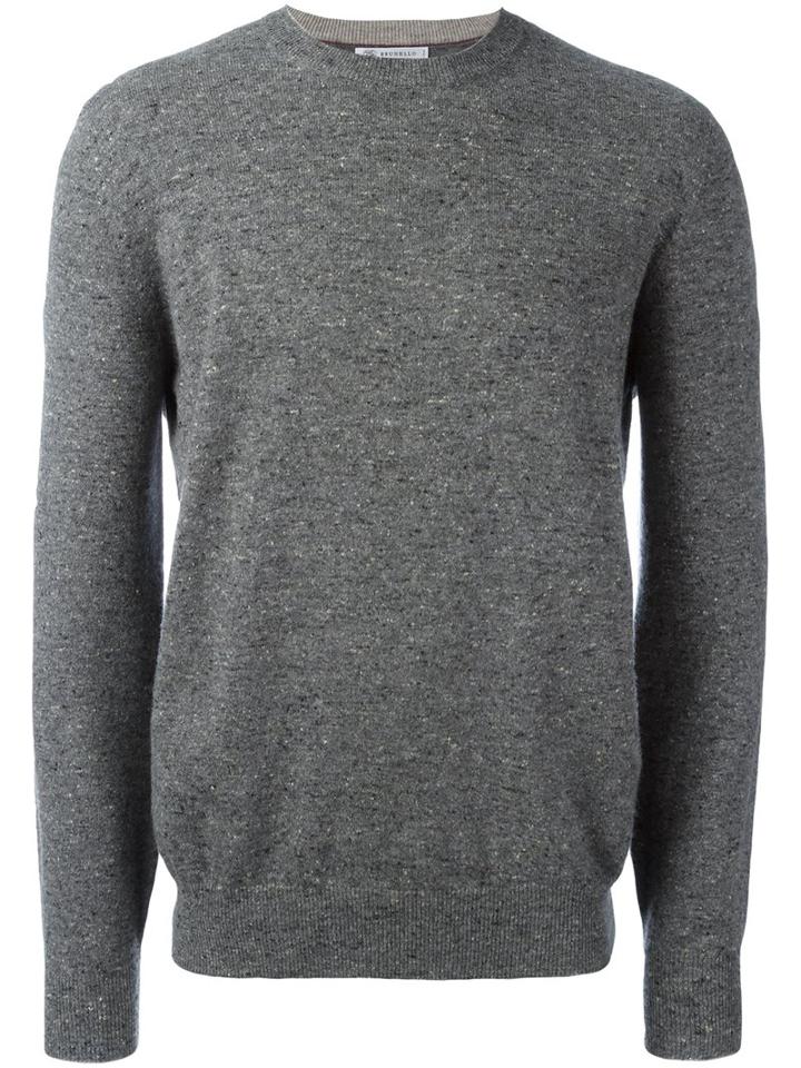 Brunello Cucinelli Crew Neck Pullover, Men's, Size: 52, Grey, Cashmere