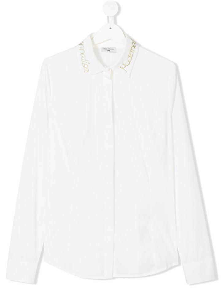 Monnalisa Teen Embroidered Logo Shirt - White