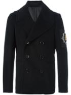 Alexander Mcqueen Embroidered Patch Peacoat, Men's, Size: 50, Black, Cotton/viscose/cashmere/glass