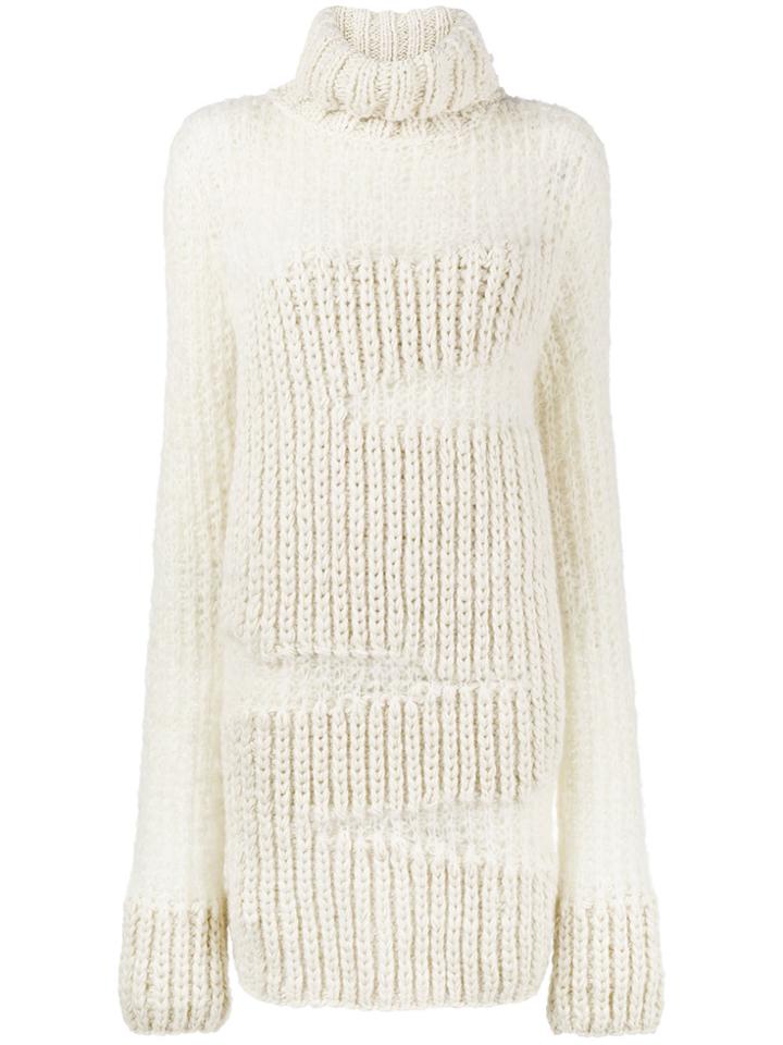 Ann Demeulemeester High Neck Ribbed Oversized Sweater - Nude &