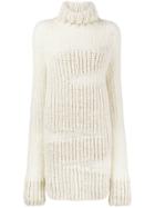 Ann Demeulemeester High Neck Ribbed Oversized Sweater - Nude &